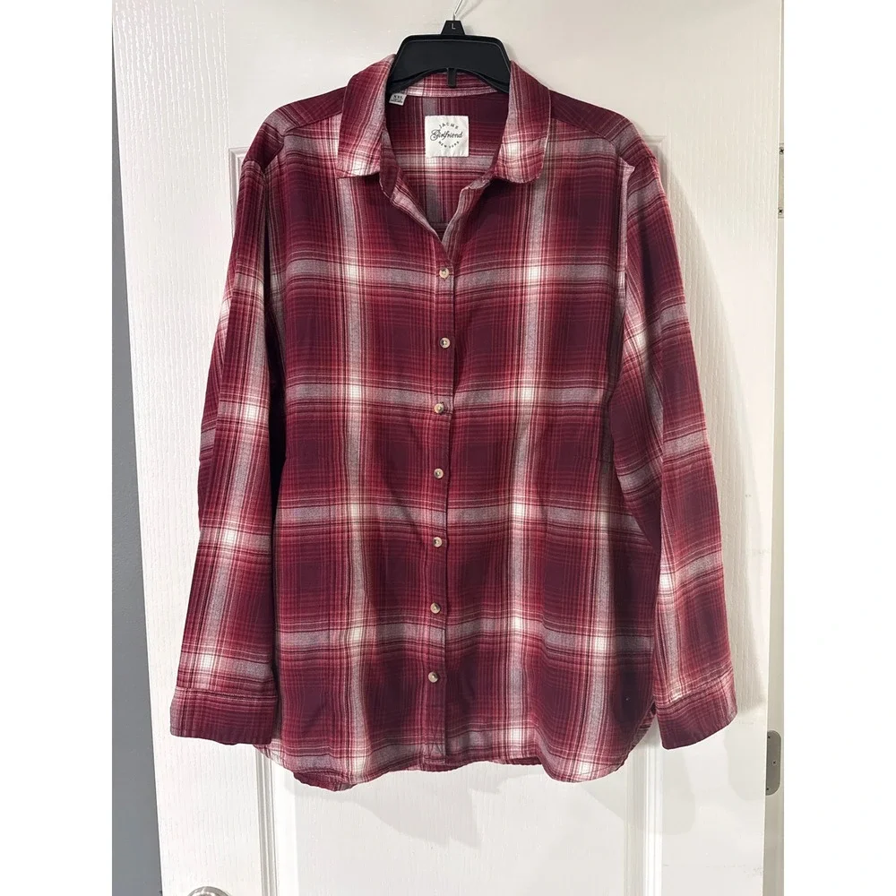 Jachs Girlfriend Womens XXL Red Plaid Button Down Long Sleeve Rayon Blend Shirt
